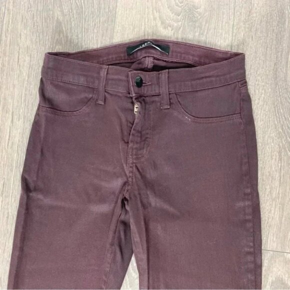J Brand Super Skinny Lacq Pinot Waxed Coated Jeans Pant Denim burgundy Size 25 - Picture 7 of 15